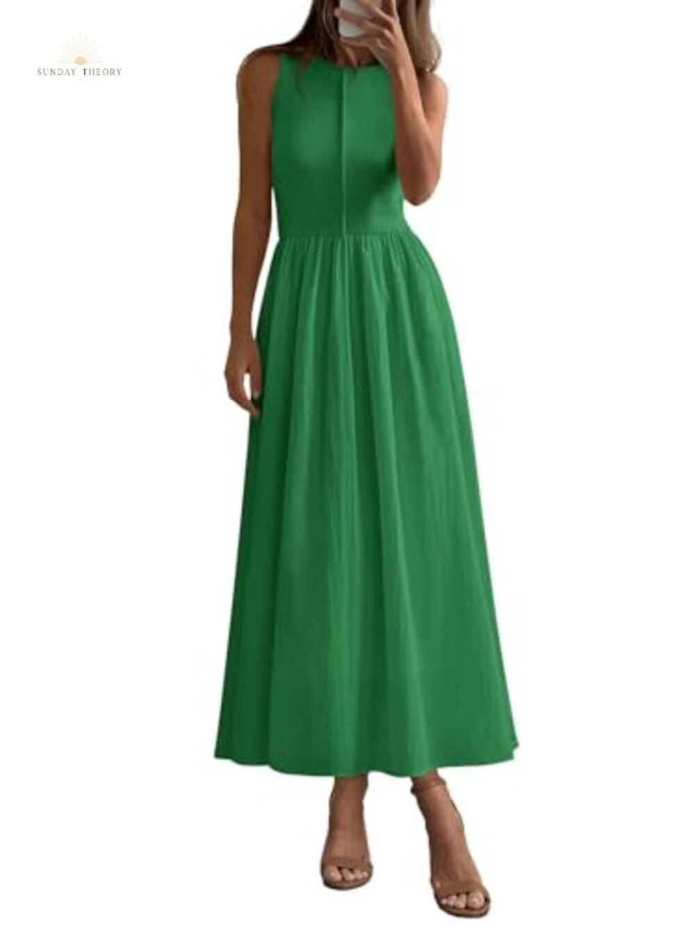 PRETTYGARDEN Pleated Maxi Dress for Women with Pockets Sleeveless Flowy A-Line